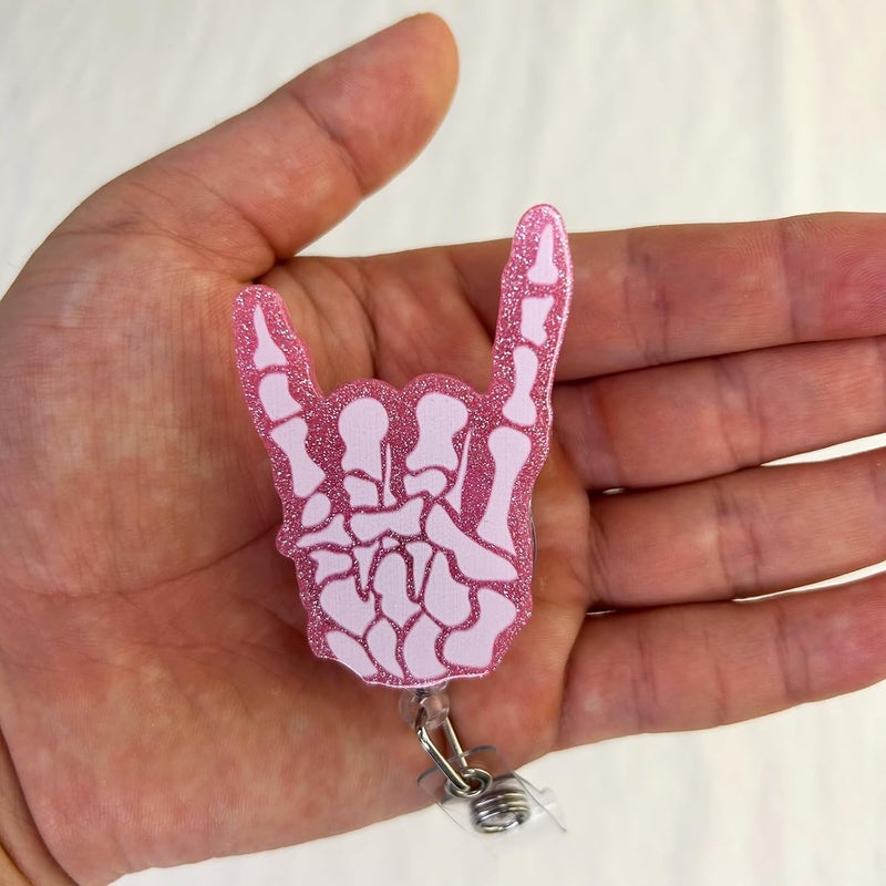 LEBEIGHT Funny Skeleton Hand Badge Reel Retractable for Nurse Nursing RN CNA Doctor & Medical Worker | Halloween Radiology X-ray Tech ID Name Badge Holder with Alligator Clip & 24” Durable Nylon Cord | Acrylic - Image 3